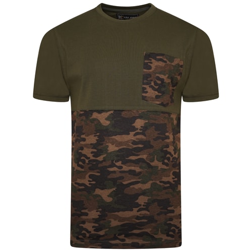 KAM T-Shirt mit Camouflage-Einsatz und Brusttasche Khaki
